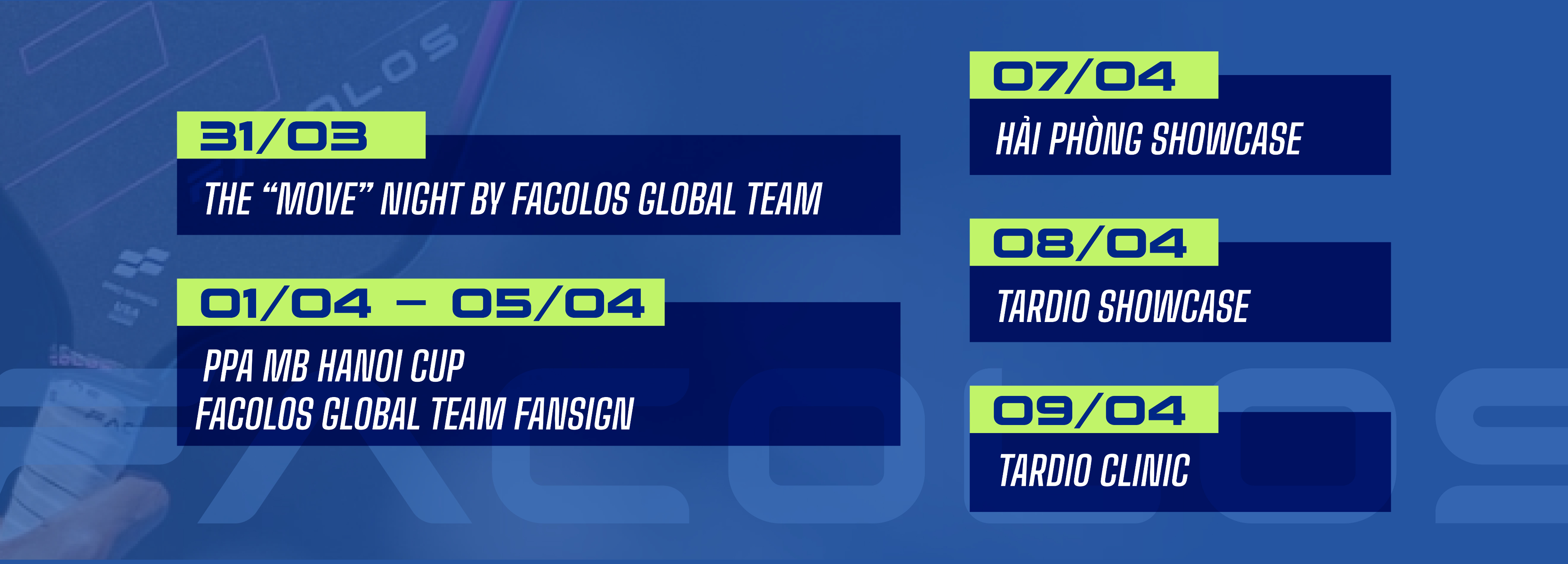 Lịch trình sự kiện FACOLOS tháng 4