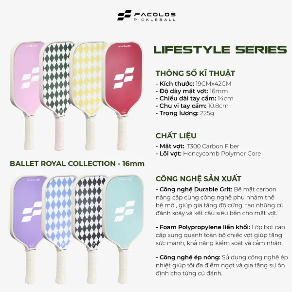 Vợt Pickleball Lifestyle Series – Ballet Royal Collection (16mm) – Red Queen Heart