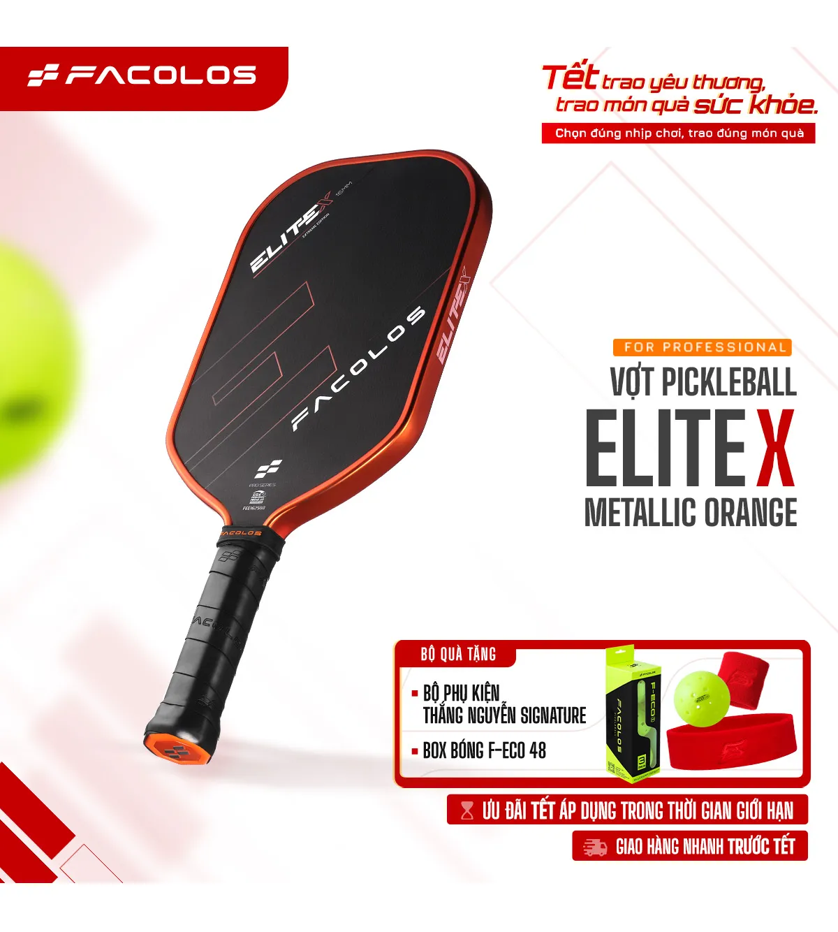 Vợt Pickleball Pro Series – Elite X Metallic Orange (16mm)