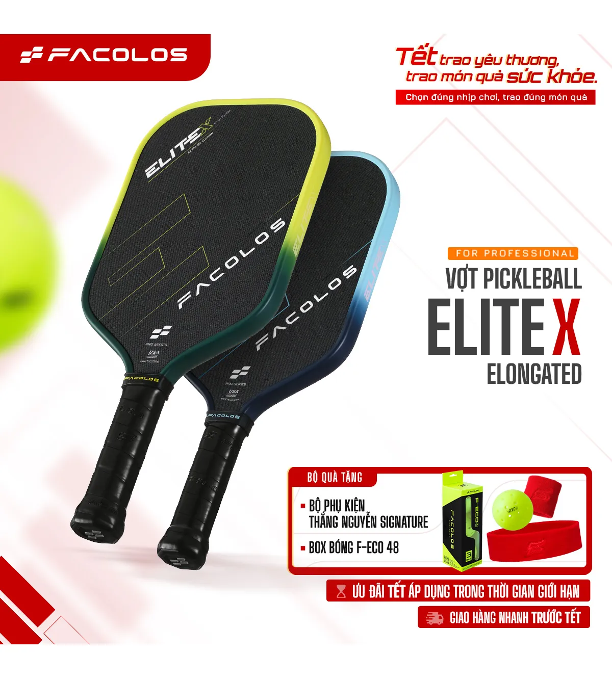 Vợt Pickleball Pro Series – Elite X Elongated Edition (14 & 16mm)